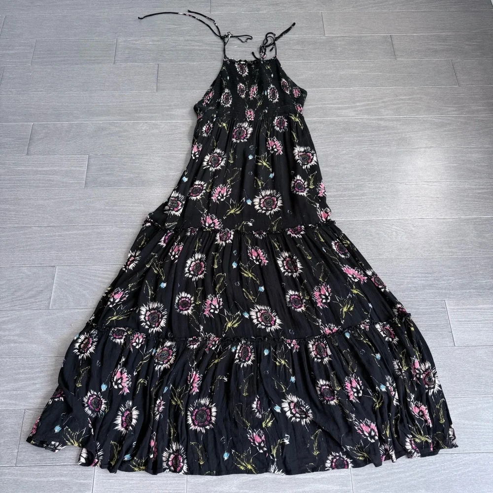 Free People Garden Party Floral Maxi Dress L Boho Smocked Tiered A-Line Romantic - Picture 14 of 16